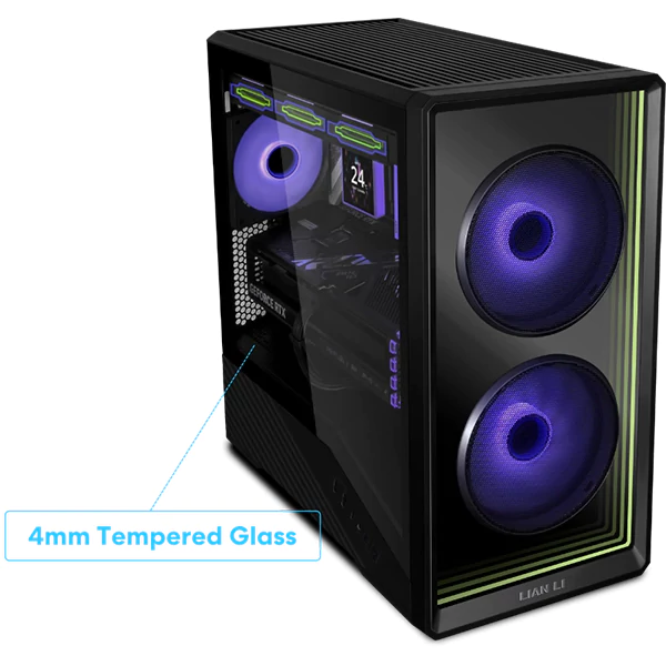 کیس لیان لی Vector V150 INF نمای جلو اینفینیتی میرور و شیشه‌ای